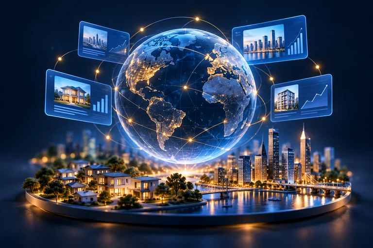 Dünya küresi çevresinde haber ve trend panelleri
