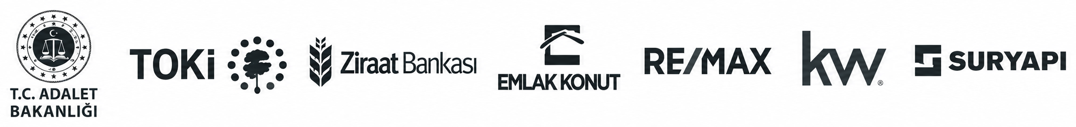 T.C. Adalet Bakanlığı, TOKİ, Ziraat Bankası, Emlak Konut, RE/MAX, Keller Williams ve Sur Yapı logoları