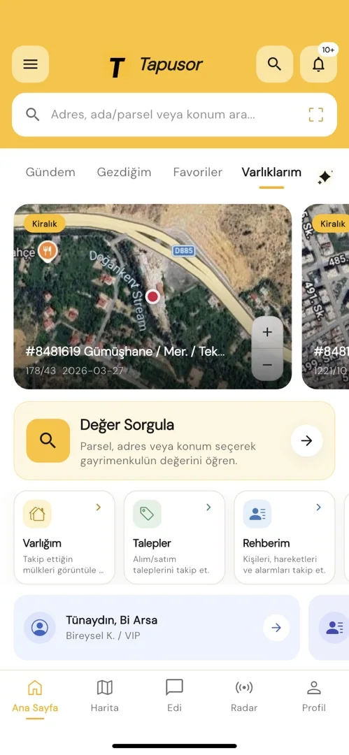 Gezdiklerim ve varlık portföyü · Mobil